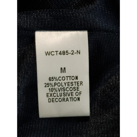 THML Pompom Short Sleeve Patchwork Boho Dress Navy Womens Size Medium Bohemian - Picture 4 of 7